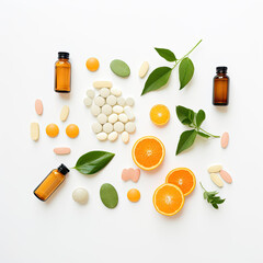 set of pills and medicine
