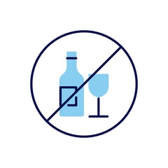 No alcohol sign related vector icon. Bottle of wine and glass in prohibitory sign. Isolated on white background. Editable vector illustration
