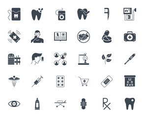 Medical Vector Icons Set. Glyph Icons, Sign and Symbols in Solid Design. Medicine, Health Care and Coronavirus COVID 19 pandemic. Mobile Concepts and Web Apps. Modern Infographic Logo and Pictogram