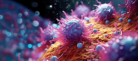 Group of Cancer Cells Banner - obrazy, fototapety, plakaty