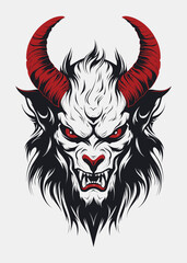 Illustration of lord of darkness in tattoo style with horns on light background