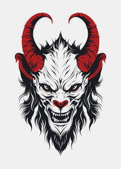 Illustration of evil and horror demons and dark forces colors red and black on light background