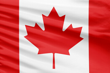 Canada flag is depicted on a sport stitch cloth fabric with folds.