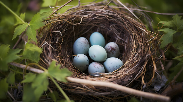 Feathered Nest Containing Bird Eggs