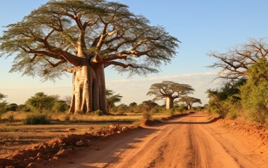Baobab trees in Africa. Generative AI