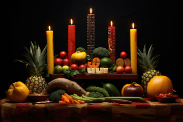 An artistic interpretation of the Nguzo Saba (Seven Principles) of Kwanzaa is presented, highlighting the importance of community, family, and culture