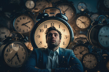 A businessman's work is constantly interrupted by the sound of alarms, a reminder that time is always ticking away