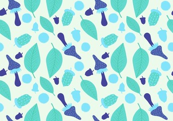 Cartoon retro floral seamless mushrooms and leaves pattern for wrapping paper and fabrics and linens and kids