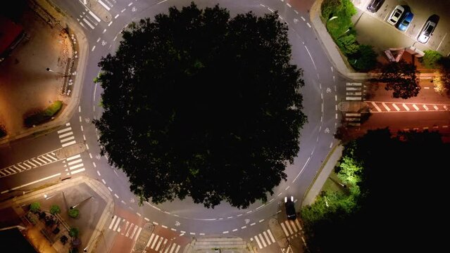 Aerial hyperlapse at roundabout in Odense, Funen, Denmark