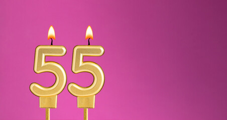 Birthday card with candle number 55 - purple background