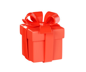 Red closed gift box with glossy ribbon and bow 3d render illustration