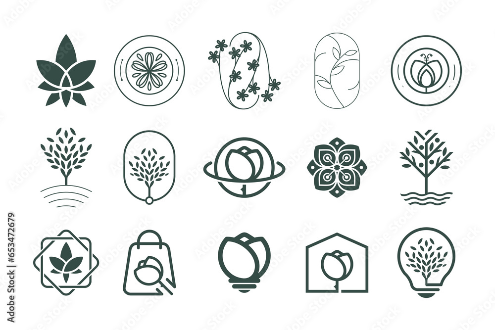 Poster set of nature and tree logo design vector with creative element concept