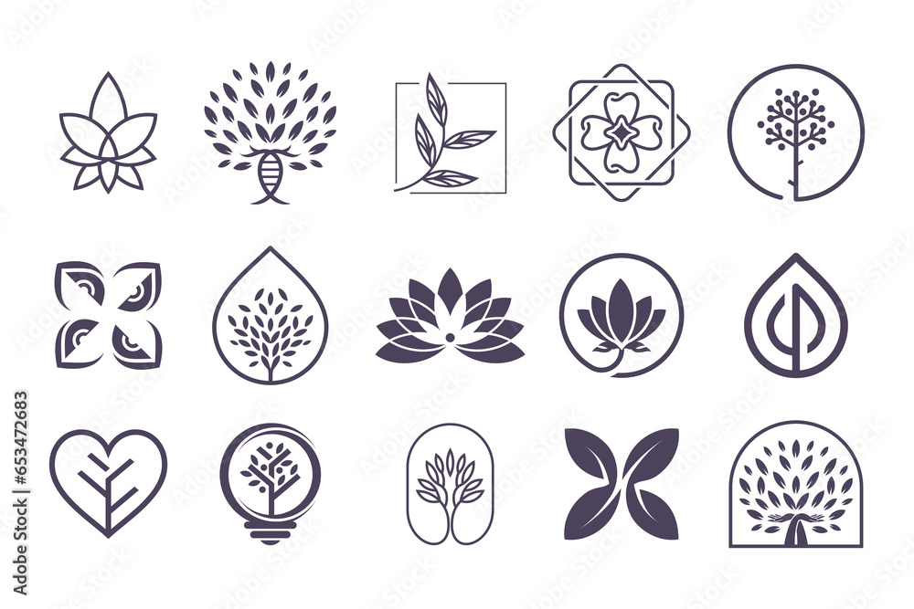 Poster set of nature and tree logo design vector with creative element concept