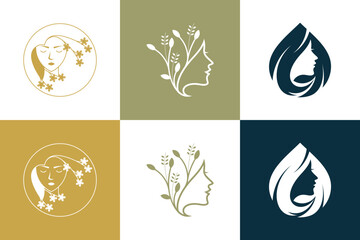 Set of beauty woman logo design vector with creative element concept