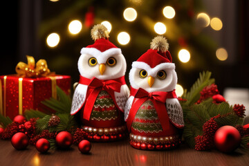 Christmas Owl couple decorations, Generative AI