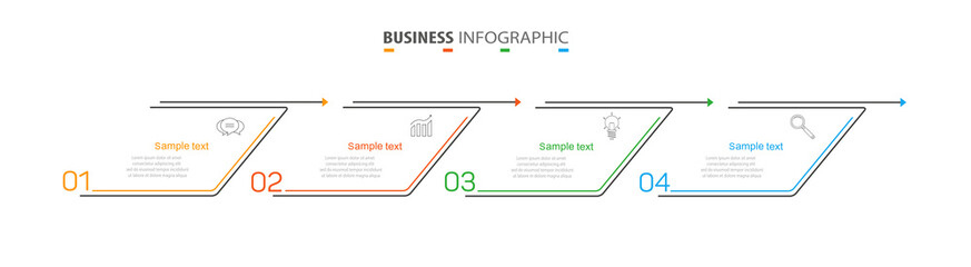 Business infographic design template with 4 options, steps or processes. Can be used for workflow layout, diagram, annual report, web design 