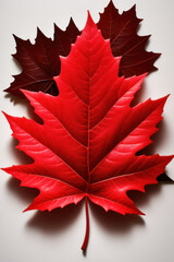 Red Maple Leaves on a white surface, Generative AI