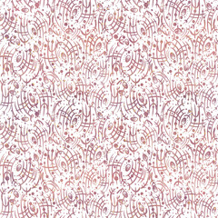 Fototapeta premium Abstract seamless pattern on transparent background. Paper texture, pink watercolor stains and splashes of golden glitter on pattern. (pattern: sp02b)