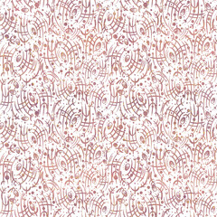 Fototapeta premium Abstract seamless pattern on transparent background. Paper texture, pink watercolor stains and splashes and threads of golden glitter on pattern. (pattern: sp02b)
