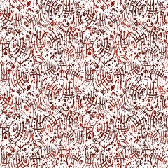 Abstract seamless pattern on transparent background. Paper texture, red watercolor stains and splashes of golden glitter on pattern. (pattern: sp02b)