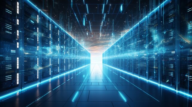 a detailed image showcasing a high-performance computing cluster, the backbone of technology driving advancements in Data Analytics.