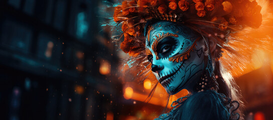 portrait of a woman at day of the dead music festival - obrazy, fototapety, plakaty