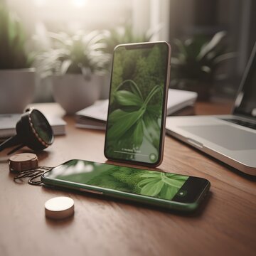 Embracing Sustainable Purchases: A Powerful Concept Illustrating The Transformation Of Online Retail To Emphasize Eco-Friendly Shopping. Shining A Light On Conscious Green Generative AI
