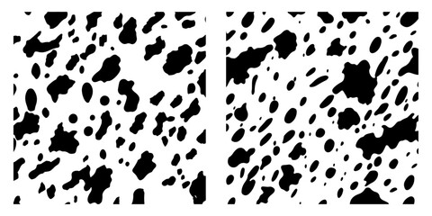 Vector Seamless Pattern of Random Black Spots. Brush Irregular Black Smears, Seamless Banner. Ornament of Spotted Cow or Dalmatian Skin. Irregular Abstract Texture with Hand Drawn Spots