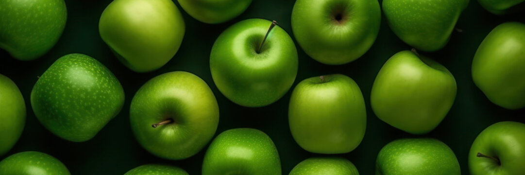 Green apples at local farmer market, banner