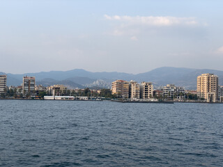 Izmir, Turkey, September 6th, 2023: View of Izmir from the sea.