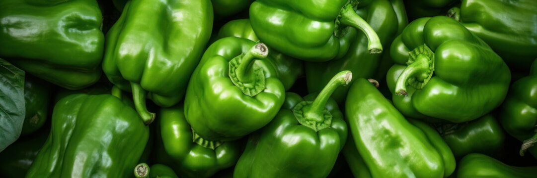 Sweet green bell pepper, eat local, organic market food, banner