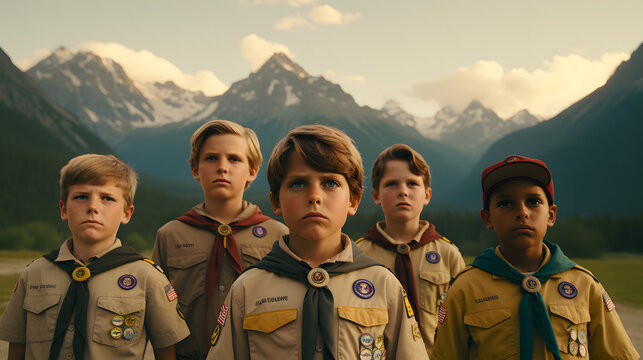 1970s Boy Scouts group portrait in mountains