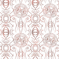 Abstract seamless pattern on transparent background. Paper texture, red watercolor stains and threads of golden glitter on pattern. (pattern: sp05b)