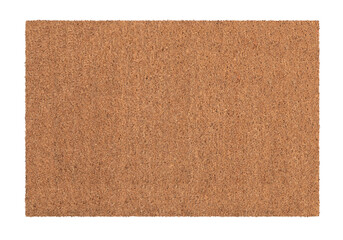 Natural brown coconut fiber doormat. Plain natural dry carpet and dirt outside your entrance, Detail, closeup of fiber and base on white background