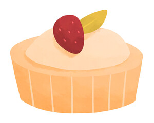 Cute mini tart dessert with strawberry isolated on white background