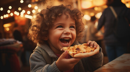 Delighted Boy Enjoying Pizza