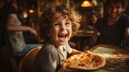 Delighted Boy Enjoying Pizza
