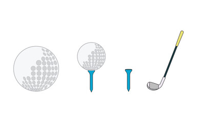 Cartoon Vector illustration golf ball stick and golf tee sport icon Isolated on White Background
