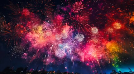 Obraz na płótnie Canvas Colorful fireworks in the night sky.