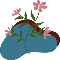 Abstract Floral Illustration: Pink Flowers and Teal Background