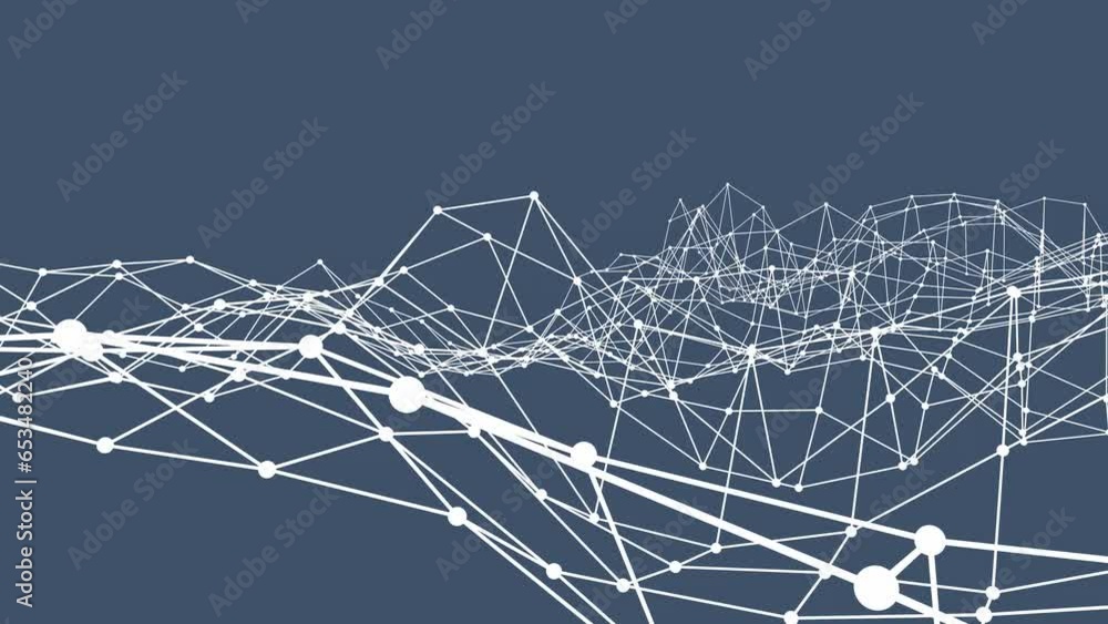 Poster gray-blue background or screensaver for a montage of polygonal lines and dots. dynamic grid. renderi