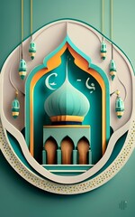 Mosque illustration for Ramadhan kareem greeting, Ramadan Islamic holy month design from Paper art.