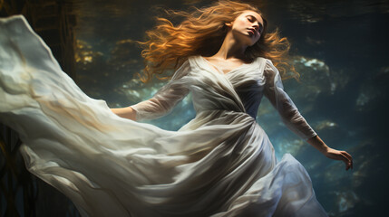 Ethereal Underwater Beauty in White Dress