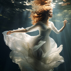 Ethereal Underwater Beauty in White Dress