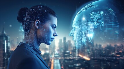 Businesswoman used futuristic business technology.AI generated image