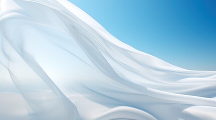 light white fabric flutters in the wind against the blue sky.background. 
