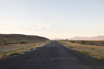 Nevada empty desert road sunset landscape
