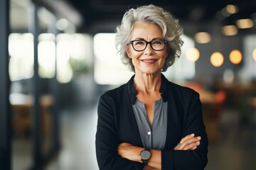 Portrait of confident mature businesswoman standing with arms crossed in office