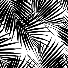 Obraz premium Grunge Texture of Tropical Leaves in a Brush Drawn Palm Leaves Seamless Pattern. Abstract Tropical Foliage Background. Foliage Ornament with Exotic Branches. Vector Natural Seamless Pattern