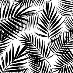 Foliage Ornament with Exotic Branches in a Brush Drawn Palm Leaves Seamless Pattern. Abstract Tropical Foliage Background. Grunge Texture of Tropical Leaves. Vector Natural Seamless Pattern